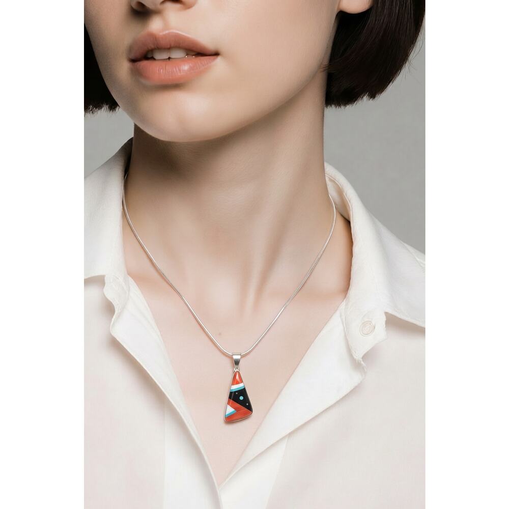 Zuni Germaine Smith Handmade Sterling Silver Multi Stone Inlay Pendant